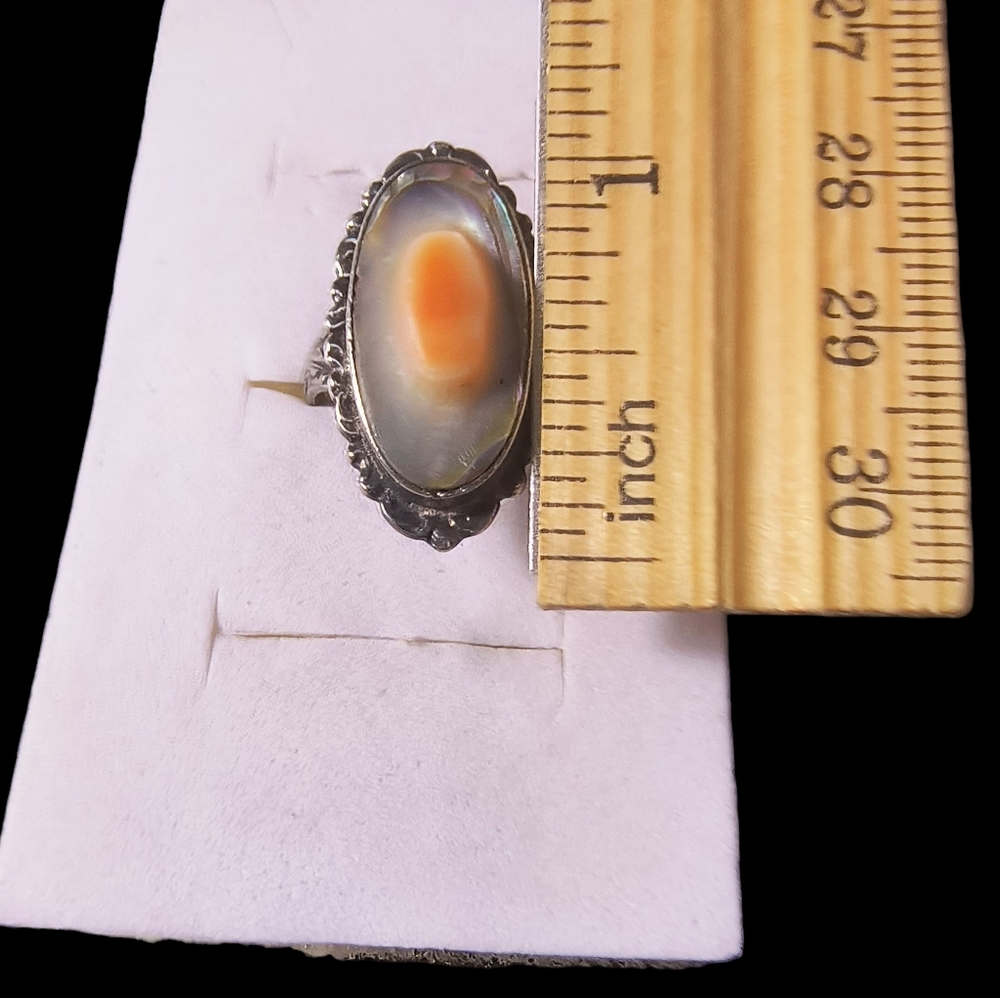 Vintage Abalone MOP Shell Blister Pearl Elongated Ring - Picture 4 of 10